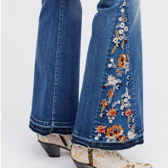 Free People Denim - Free People x Driftwood Farrah Boho Embroidered Floral Flare Jeans